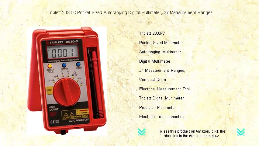 Triplett 2030-C Pocket-Sized Autoranging Digital Multimeter, 37 ...