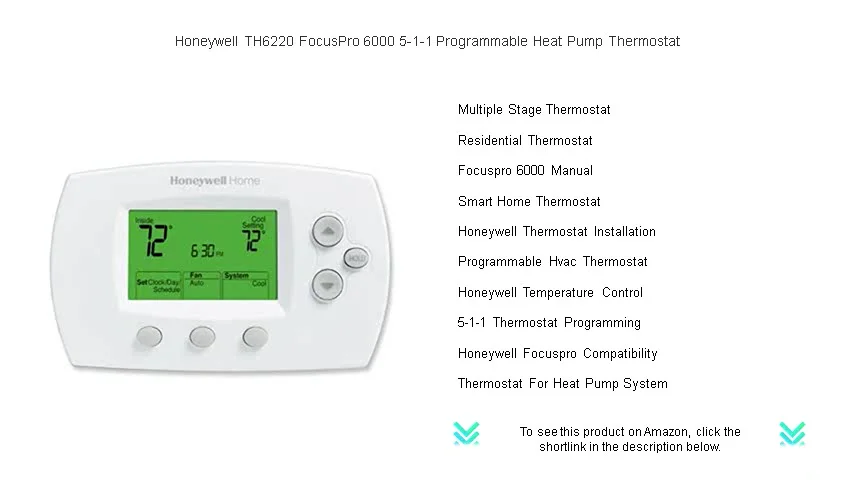 Honeywell TH6220 FocusPro 6000 5-1-1 Programmable Heat Pump Thermostat ...