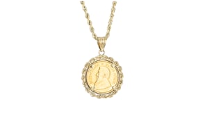 C. 1980 Vintage 22kt, 14kt and 10kt Yellow Gold Krugerrand Coin Pendant Necklace