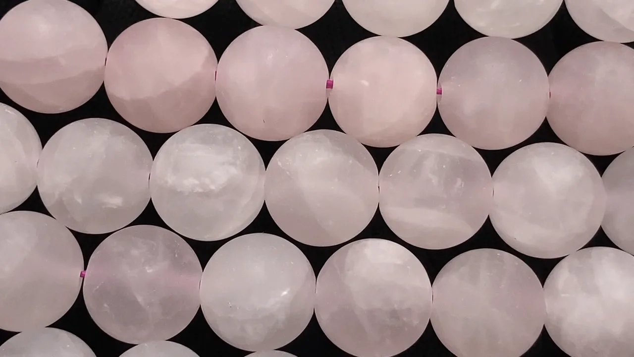 動画】フロストローズクォーツ ラウンド12mm 半連/1連(約37cm
