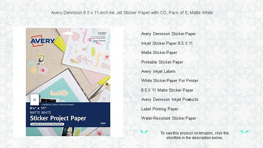 Avery Dennison 8.5 x 11-inch Ink Jet Sticker Paper with CD, Pack of 5 ...