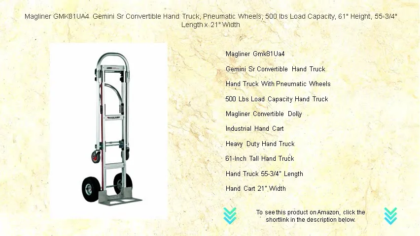 Magliner GMK81UA4 Gemini Sr Convertible Hand Truck, Pneumatic Wheels ...