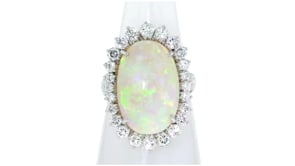 C. 1990 Vintage Opal Ring with 1.65 ct. t.w. Diamonds in 14kt White Gold