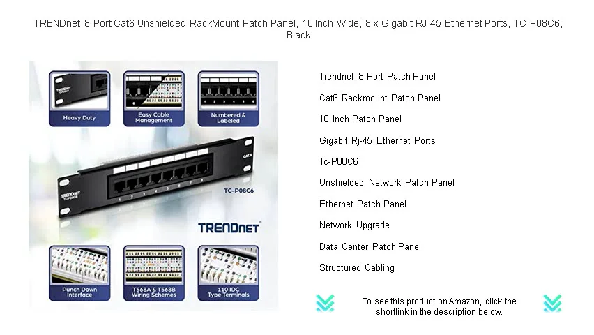 TRENDnet 8-Port Cat6 Unshielded RackMount Patch Panel, 10 Inch Wide, 8 ...