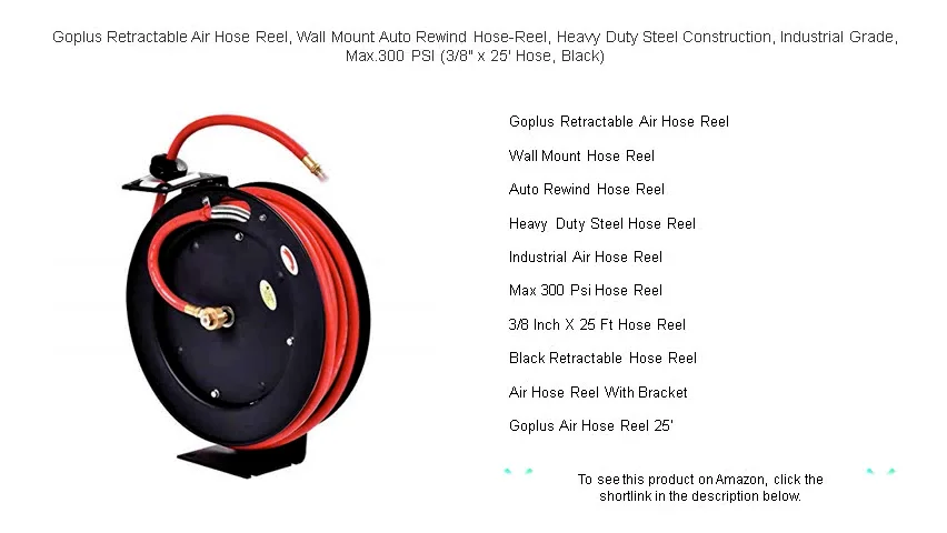 Goplus Retractable Air Hose Reel, Wall Mount Auto Rewind Hose-Reel ...