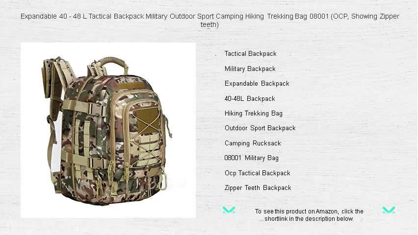 Expandable 40 - 48 L Tactical Backpack Military Outdoor Sport Camping ...