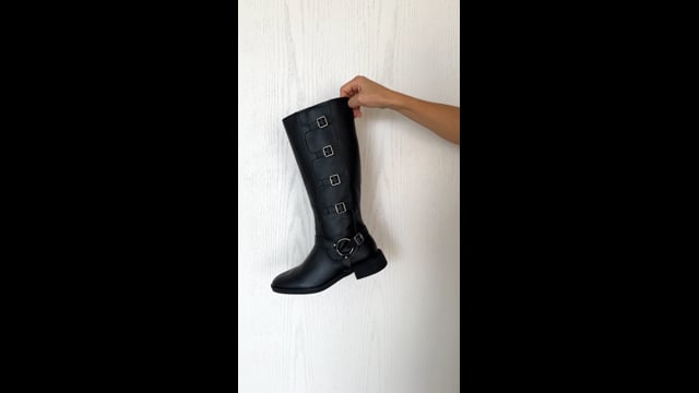 Bota Cano Alto Biker Fivelas Preto