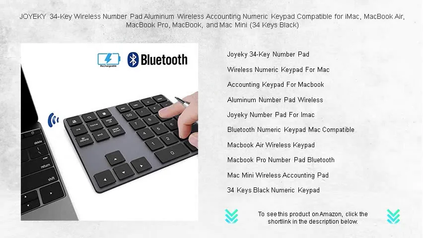 JOYEKY 34-Key Wireless Number Pad Aluminum Wireless Accounting Numeric ...