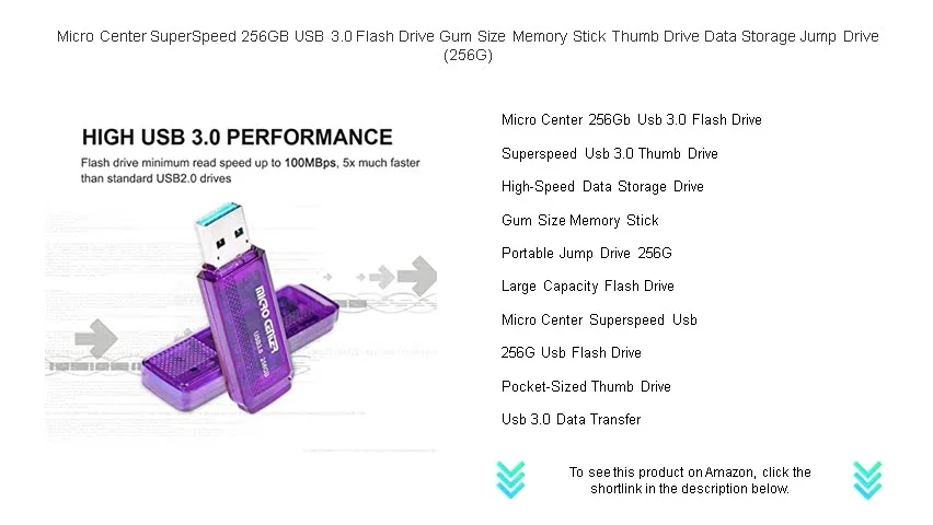 Micro Center SuperSpeed 256GB USB 3.0 Flash Drive Gum Size Memory Stick ...