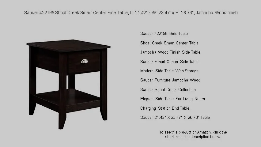 Sauder 422196 Shoal Creek Smart Center Side Table, L: 21.42