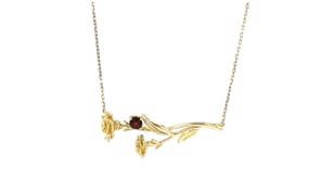 10 Carat Garnet Carnation Flower Necklace in 14kt Yellow Gold