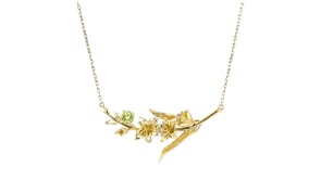 10 Carat Peridot Gladiolus Flower Necklace in 14kt Yellow Gold