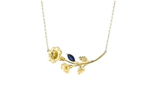 10 Carat Sapphire Morning Glory Flower Necklace in 14kt Yellow Gold