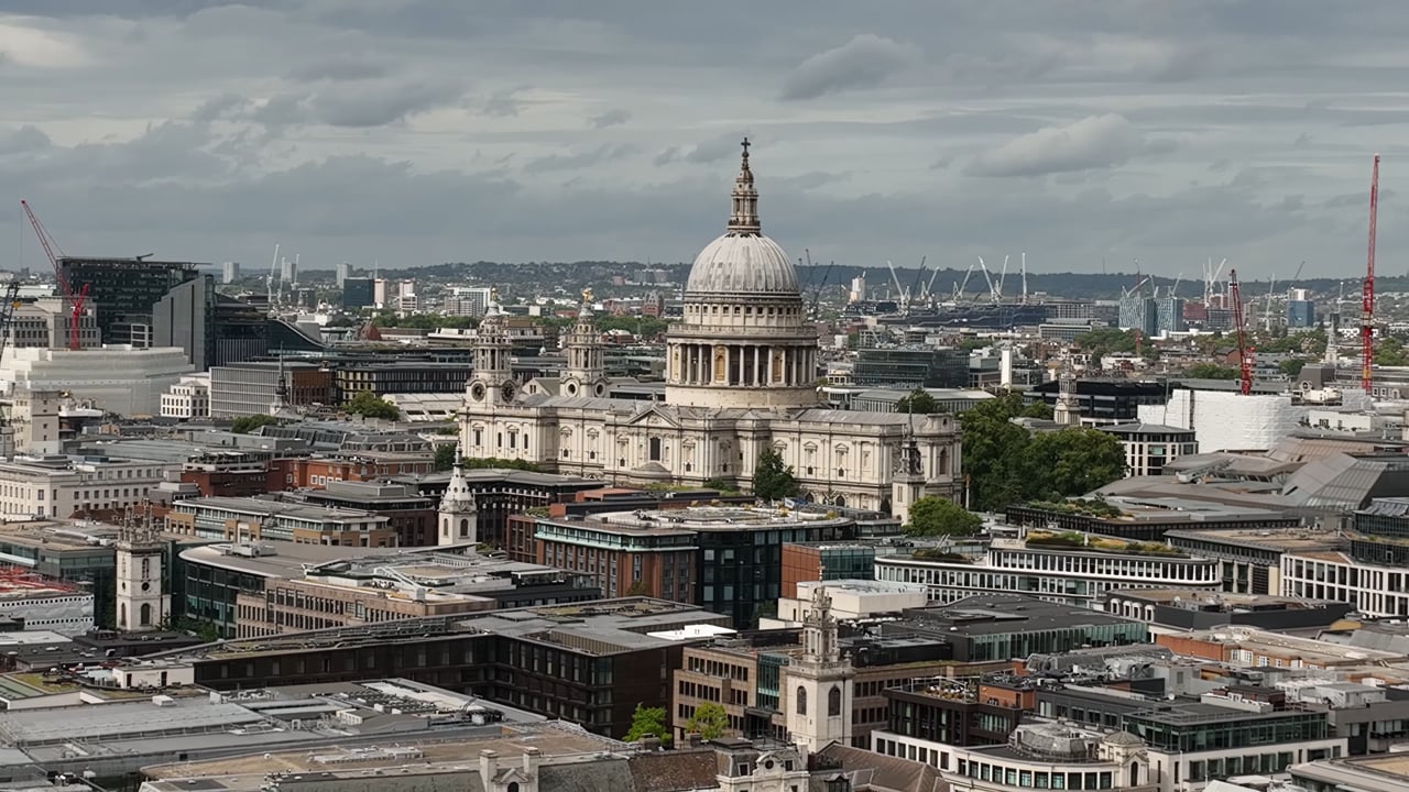 St Paul's Cathedral London aerial stock footage