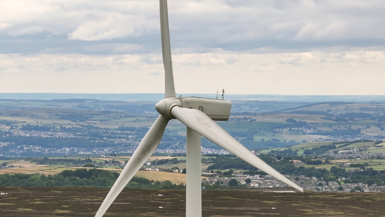 Wind turbines aerial stock footage