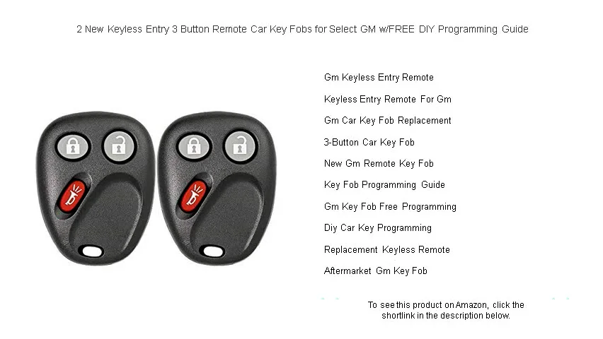 2 New Keyless Entry 3 Button Remote Car Key Fobs for Select GM w/FREE ...