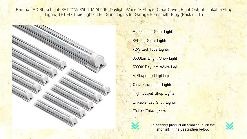 Barrina LED Shop Light, 8FT 72W 8500LM 5000K, Daylight White, V Shape ...