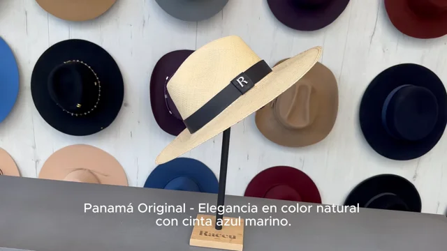 Sombrero Panamá Hombre Cinta Piel Azul Marino SOHO Elegante y Artesanal