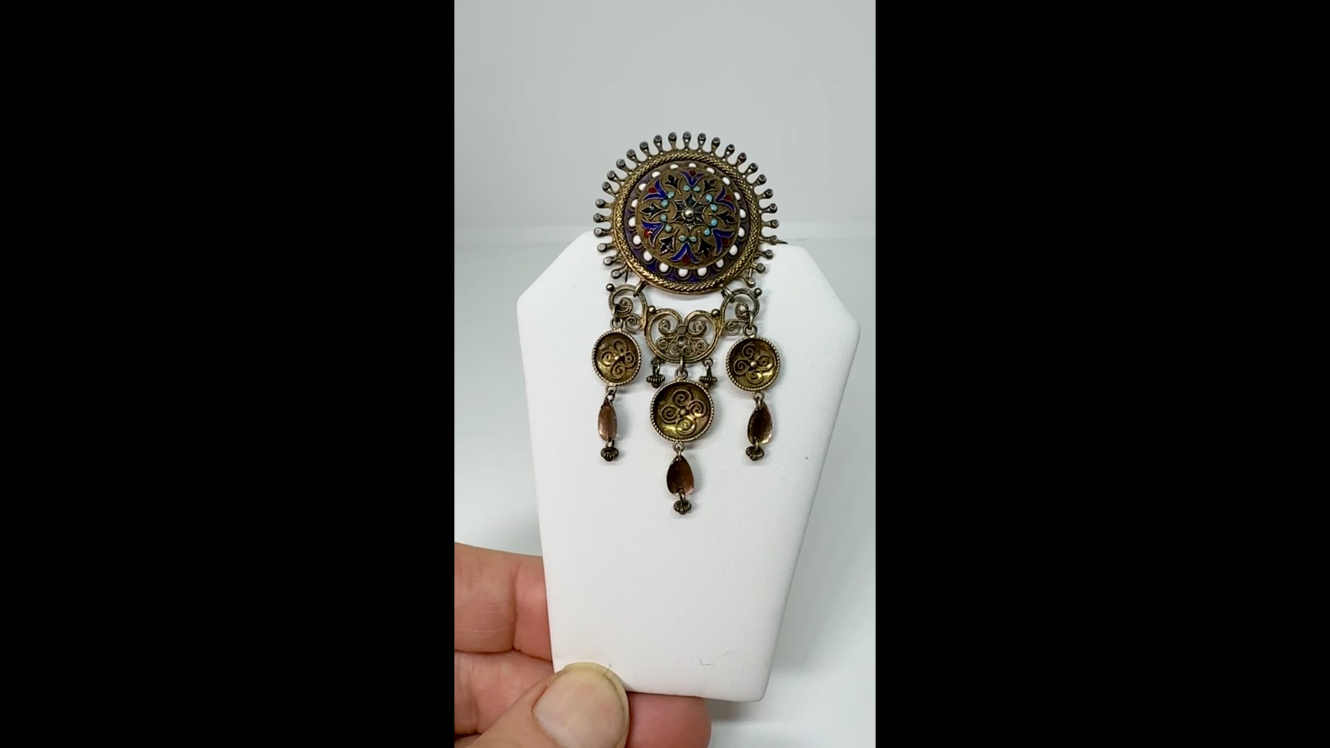 Belle Broche Art Déco Norvégienne En Argent Guilloché émaillé - Vintage Aksel Holmsen