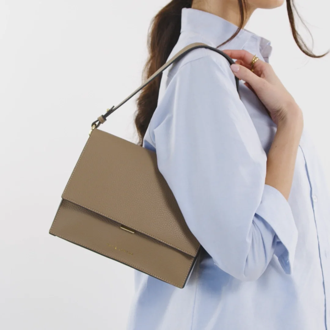 Orla Taupe Divided Crossbody Bag | Vegan Leather | Katie
