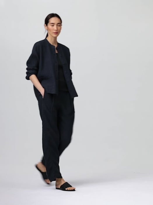 Puckered Organic Linen Band Collar Shirt Jacket | EILEEN FISHER Puckered Organic Linen Band Collar Shirt Jacket | EILEEN FISHER
