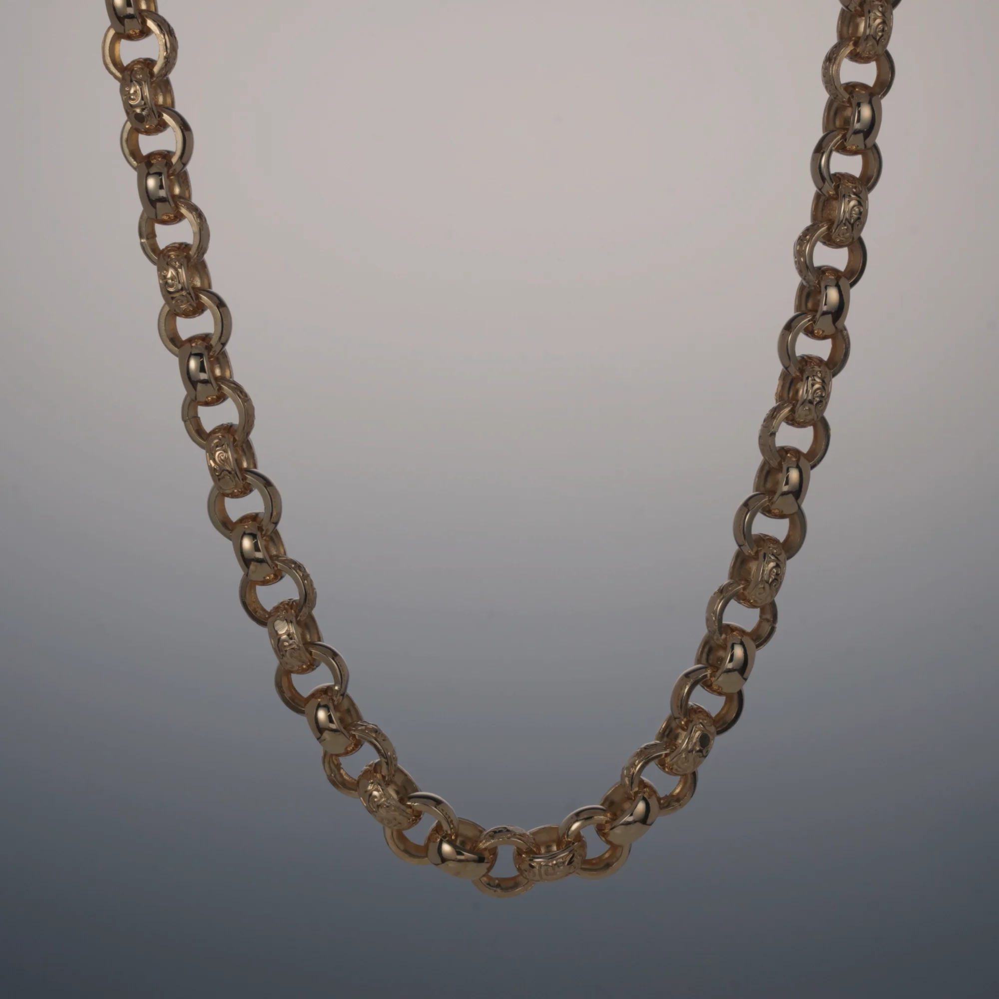BL17- 9ct Yellow Gold Heavy Ornate Pattern Belcher Chain -12.5mm_