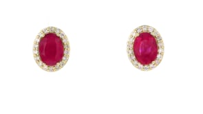 3.70 ct. t.w. Ruby and .33 ct. t.w. Diamond Earrings in 18kt Yellow Gold