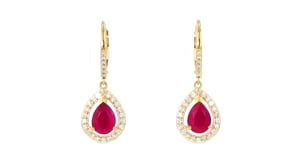 3.50 ct. t.w. Ruby and .50 ct. t.w. Diamond Drop Earrings in 18kt Yellow Gold
