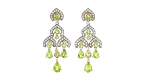 4.10 ct. t.w. Peridot and .80 ct. t.w. White Zircon Chandelier Earrings in 18kt Gold Over Sterling
