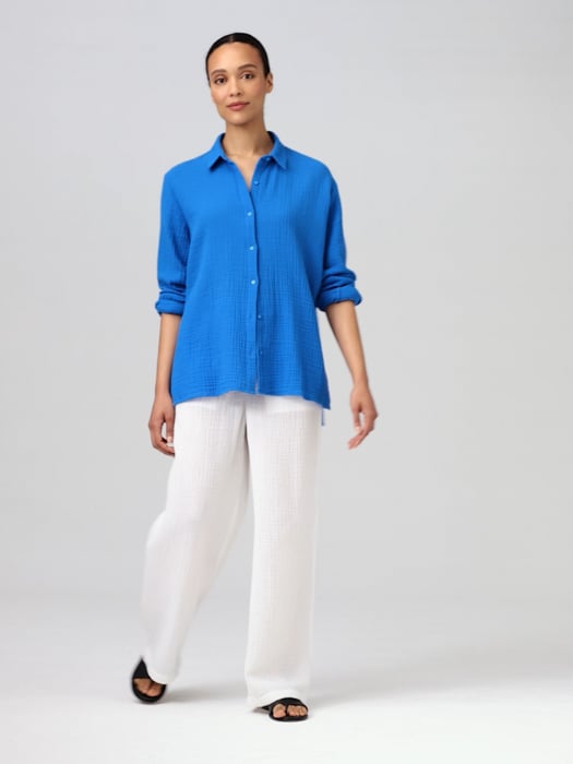 Organic Cotton Lofty Gauze Classic Collar Shirt | EILEEN FISHER Organic Cotton Lofty Gauze Classic Collar Shirt | EILEEN FISHER