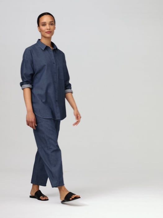 Airy Organic Cotton Twill Classic Collar Long Shirt | EILEEN FISHER