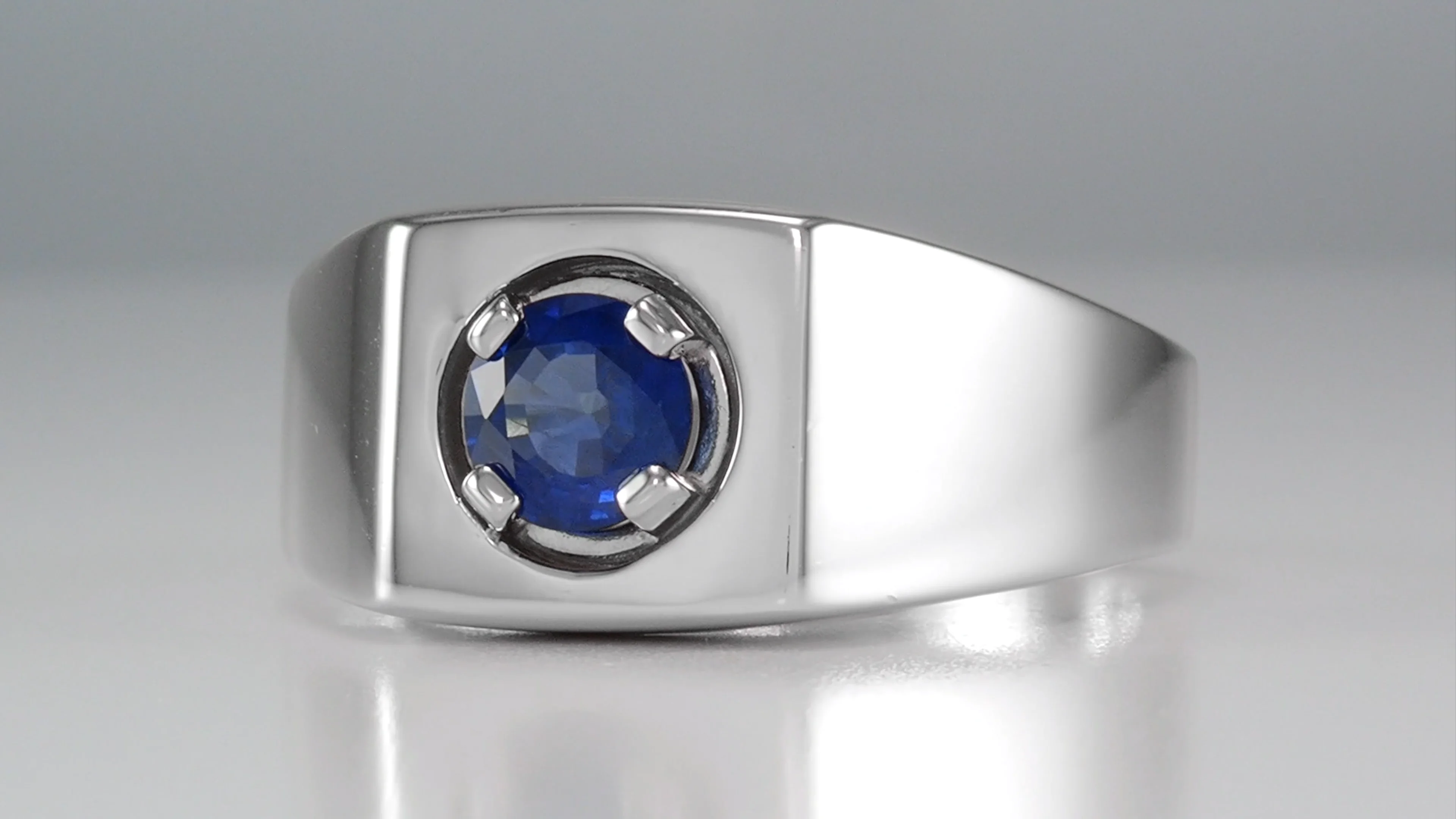 1 Carat Men s Royal Blue Natural Sapphire Ring in 14 Karat White Gold MR102W Video