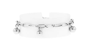 Italian Sterling Silver Bead Station Paper Clip Link Bracelet