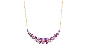 12.90 ct. t.w. Amethyst, Rhodolite Garnet and White Topaz Collar Necklace in 18kt Gold Over Sterling