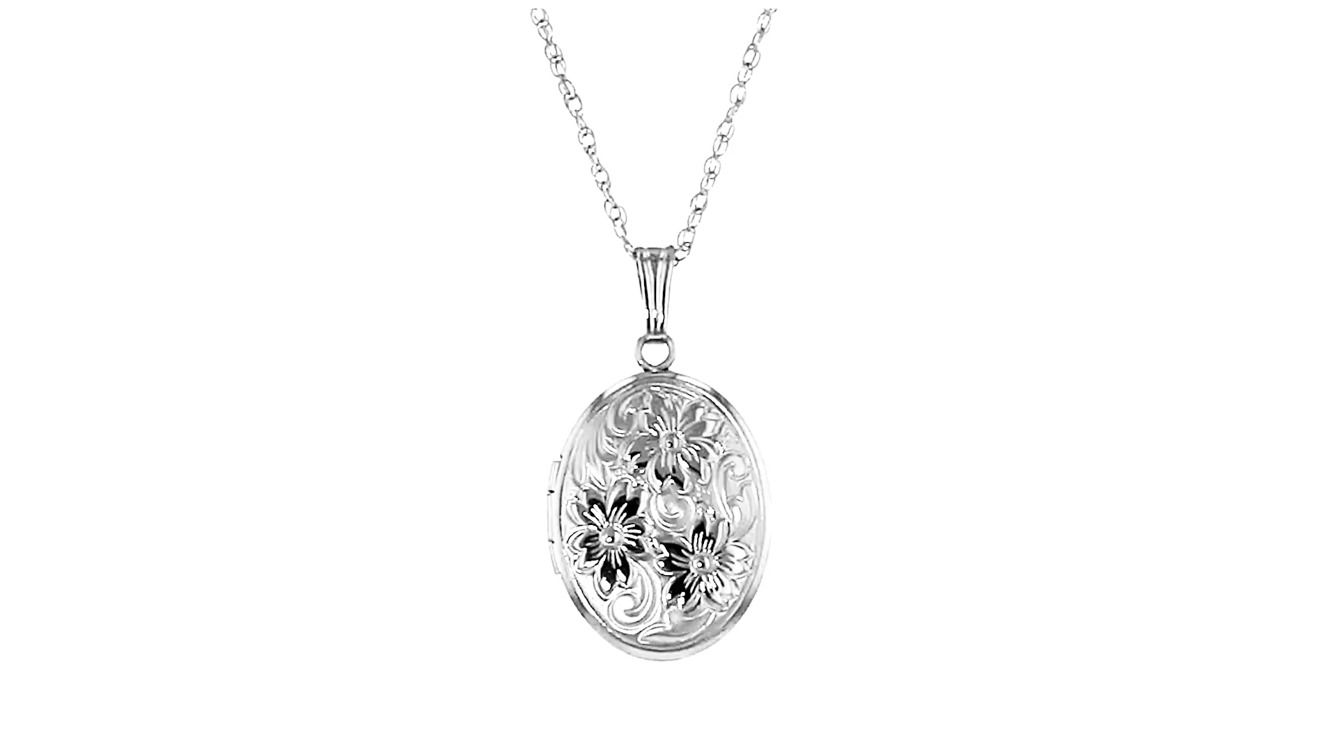 Single Initial - 14kt White Gold Floral Locket Necklace. 18&quot