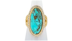 Stabilized Turquoise and 1.30 ct. t.w. White Topaz Ring in 18kt Gold Over Sterling