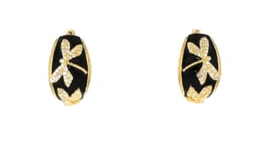 80 ct. t.w. White Topaz and Black Enamel Dragonfly Hoop Earrings in 18kt Gold Over Sterling
