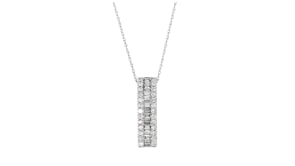 1.00 ct. t.w. Round and Baguette Diamond Bar Pendant Necklace in 14kt White Gold