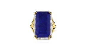Lapis, .20 ct. t.w. White Topaz and .10 ct. t.w. Sapphire Bumblebee Ring with Black Enamel in 18kt Gold Over Sterling