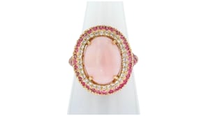 Pink Opal, 1.50 ct. t.w. Pink Sapphire and .28 ct. t.w. Diamond Ring in 14kt Yellow Gold