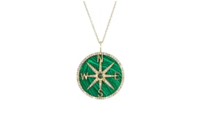 Moonstone and Malachite Compass Pendant Necklace with .40 ct. t.w. Diamonds in 14kt Yellow Gold
