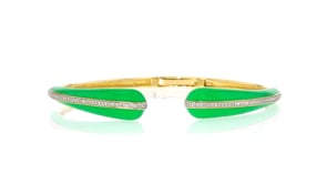Green Enamel and .20 ct. t.w. Diamond Cuff Bracelet in 18kt Gold Over Sterling