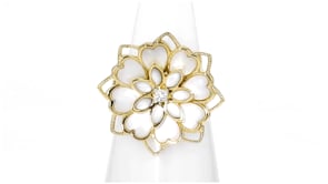 Mother-of-Pearl Ring with White Topaz Accent in 18kt Gold Over Sterling