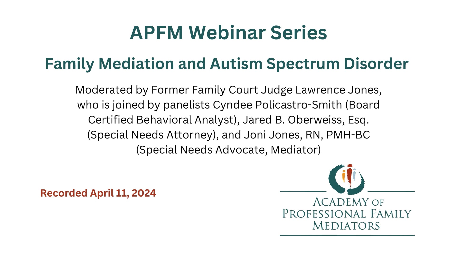 Watch APFM Webinar Series: Family Mediation and Autism Spectrum ...