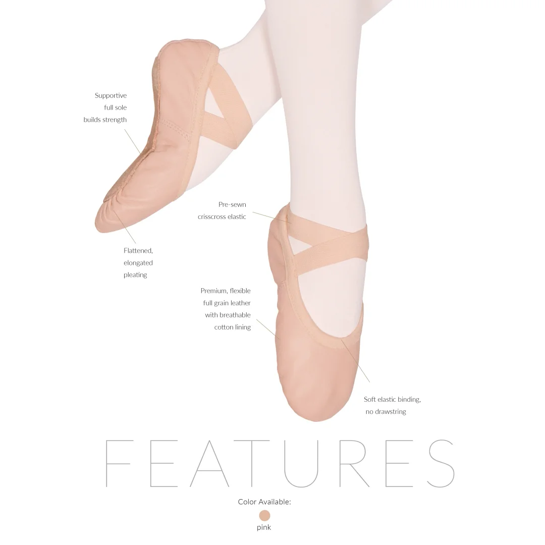 Adult Passé Full Sole Leather Ballet Shoe, Drawstring Free