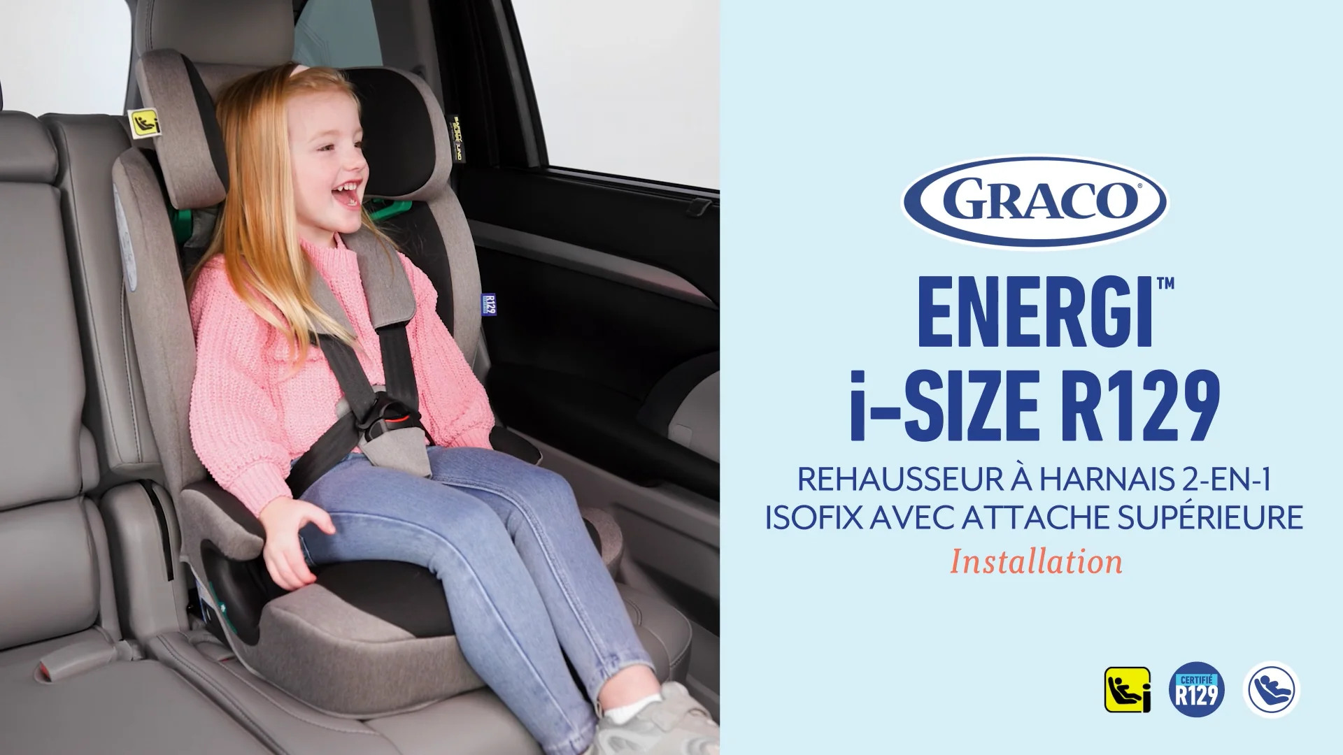 Graco - Energi™ i-Size R129 Elevador con arnés 2 en 1 con ISOFIX y Top Tether, de 76 a 150 cm (de 15 meses a 12 años aprox.), color Meteor