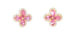 1.60 ct. t.w. Pink Tourmaline and .30 ct. t.w. White Zircon Floral Earrings in 18kt Gold Over Sterling