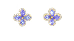 1.50 ct. t.w. Tanzanite and .60 ct. t.w. White Zircon Floral Earrings in 18kt Gold Over Sterling