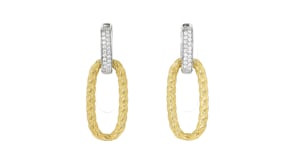 20 ct. t.w. CZ Paper Clip Link Hoop Earrings in Sterling Silver with 18kt Gold Over Sterling Removable Braided Drops