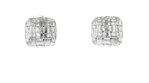 Sterling Silver Basketweave Square Dome Earrings